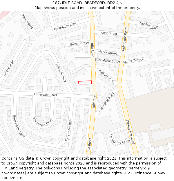 187, IDLE ROAD, BRADFORD, BD2 4JN: Location map and indicative extent of plot