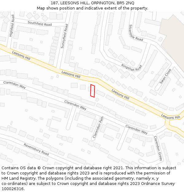 187, LEESONS HILL, ORPINGTON, BR5 2NQ: Location map and indicative extent of plot