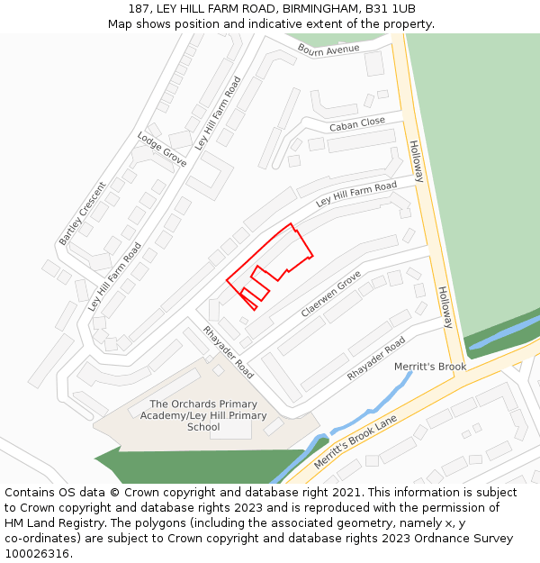 187, LEY HILL FARM ROAD, BIRMINGHAM, B31 1UB: Location map and indicative extent of plot