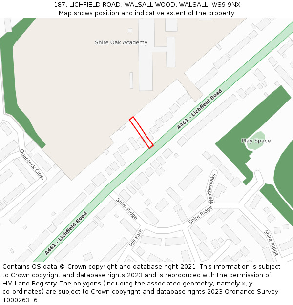 187, LICHFIELD ROAD, WALSALL WOOD, WALSALL, WS9 9NX: Location map and indicative extent of plot