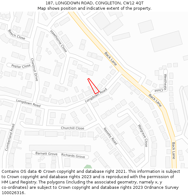 187, LONGDOWN ROAD, CONGLETON, CW12 4QT: Location map and indicative extent of plot