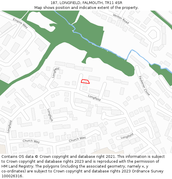 187, LONGFIELD, FALMOUTH, TR11 4SR: Location map and indicative extent of plot