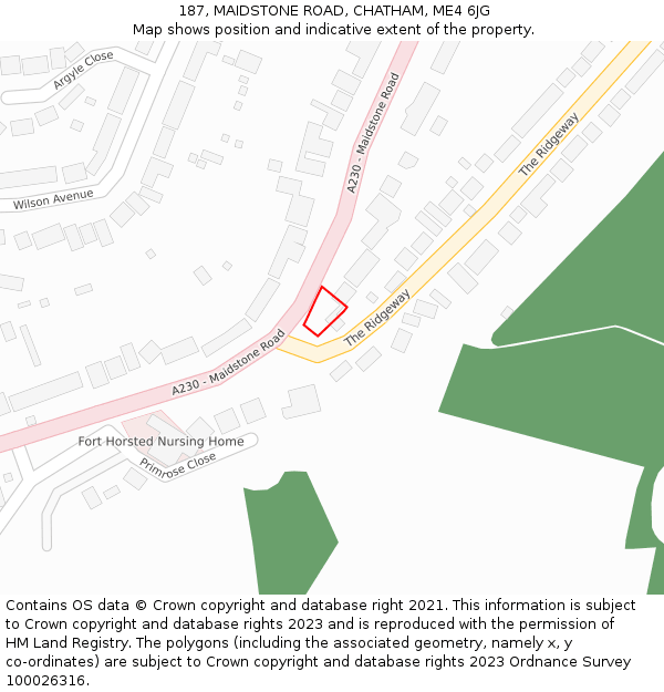 187, MAIDSTONE ROAD, CHATHAM, ME4 6JG: Location map and indicative extent of plot