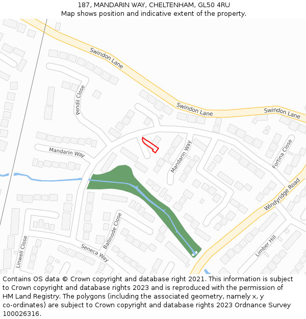 187, MANDARIN WAY, CHELTENHAM, GL50 4RU: Location map and indicative extent of plot