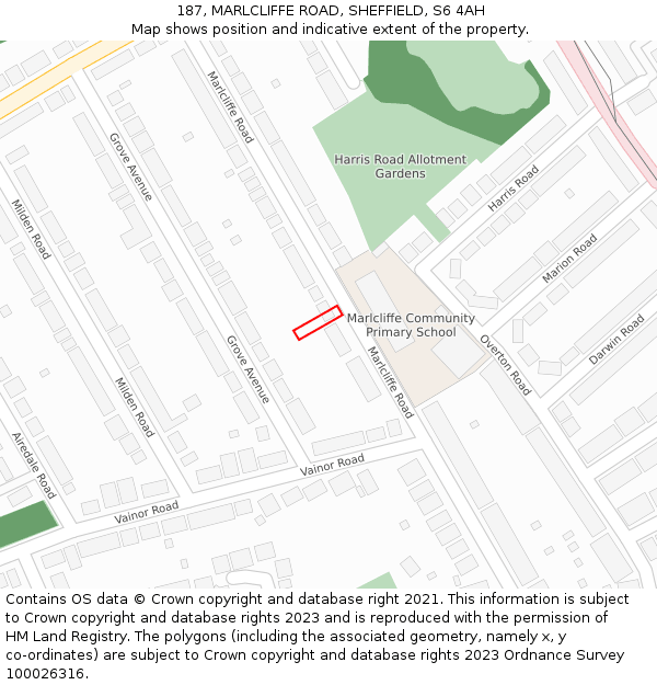 187, MARLCLIFFE ROAD, SHEFFIELD, S6 4AH: Location map and indicative extent of plot