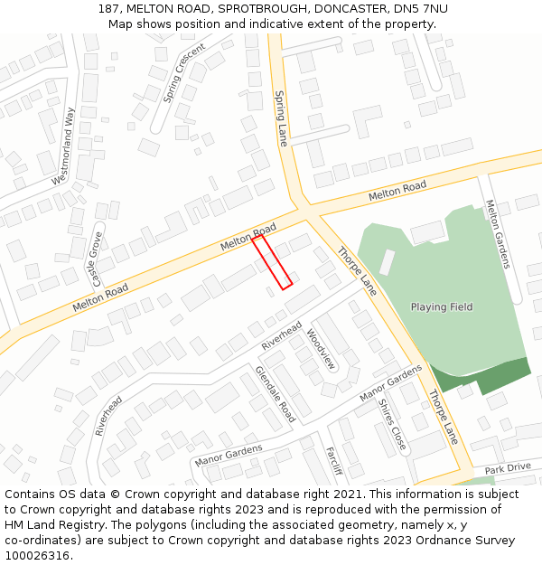 187, MELTON ROAD, SPROTBROUGH, DONCASTER, DN5 7NU: Location map and indicative extent of plot