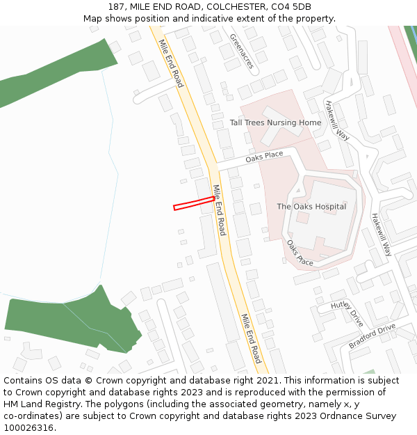 187, MILE END ROAD, COLCHESTER, CO4 5DB: Location map and indicative extent of plot