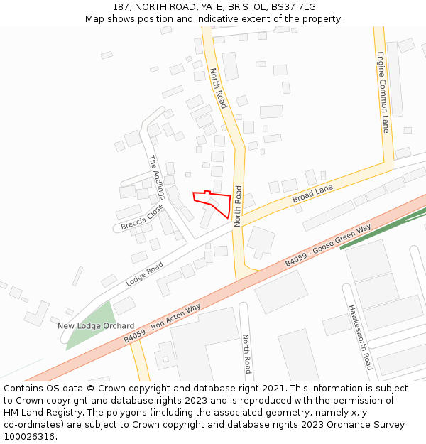 187, NORTH ROAD, YATE, BRISTOL, BS37 7LG: Location map and indicative extent of plot