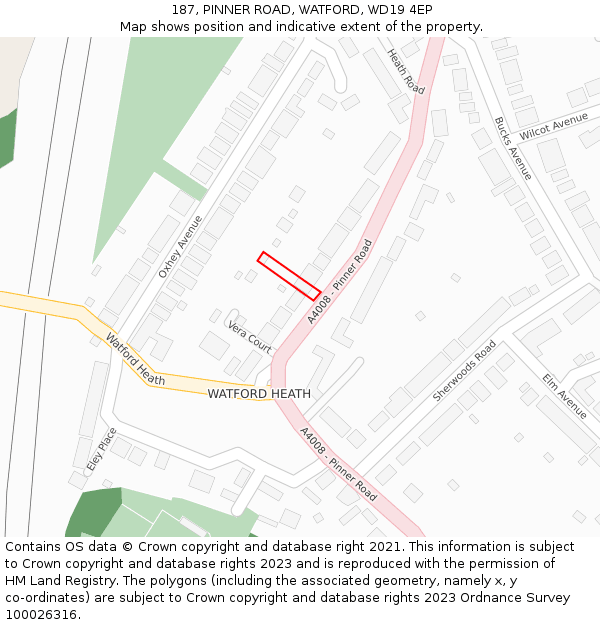 187, PINNER ROAD, WATFORD, WD19 4EP: Location map and indicative extent of plot