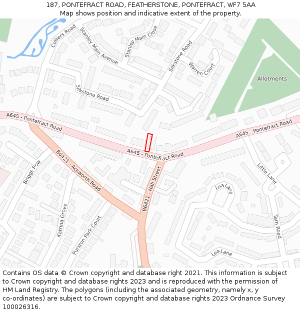 187, PONTEFRACT ROAD, FEATHERSTONE, PONTEFRACT, WF7 5AA: Location map and indicative extent of plot