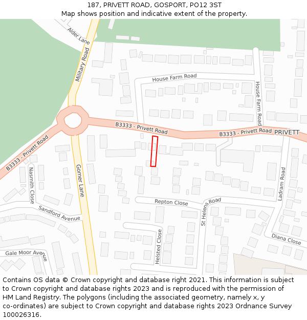 187, PRIVETT ROAD, GOSPORT, PO12 3ST: Location map and indicative extent of plot