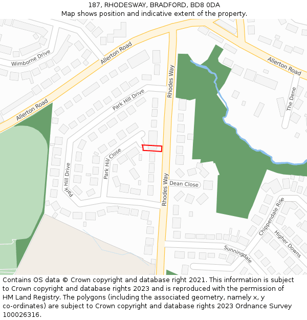 187, RHODESWAY, BRADFORD, BD8 0DA: Location map and indicative extent of plot