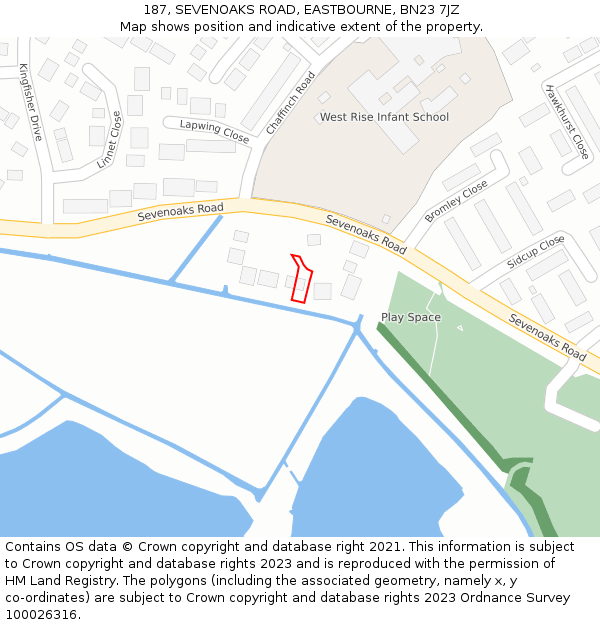 187, SEVENOAKS ROAD, EASTBOURNE, BN23 7JZ: Location map and indicative extent of plot