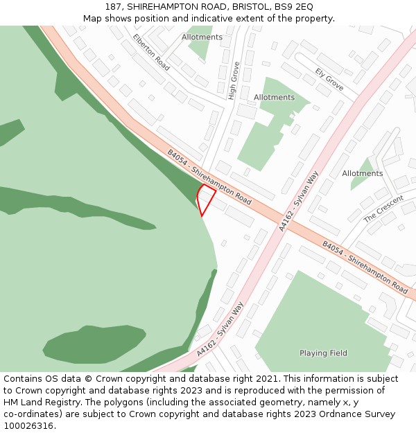 187, SHIREHAMPTON ROAD, BRISTOL, BS9 2EQ: Location map and indicative extent of plot