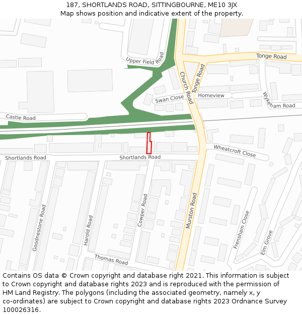 187, SHORTLANDS ROAD, SITTINGBOURNE, ME10 3JX: Location map and indicative extent of plot