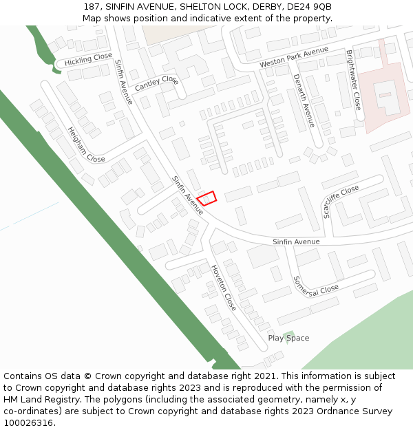 187, SINFIN AVENUE, SHELTON LOCK, DERBY, DE24 9QB: Location map and indicative extent of plot