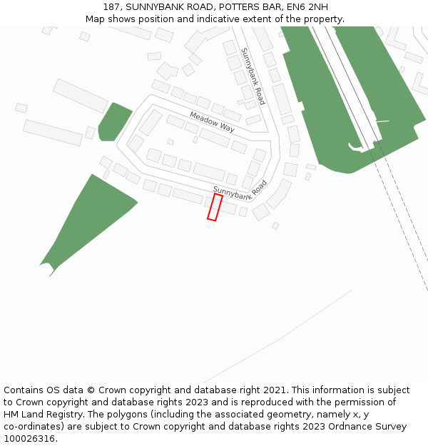 187, SUNNYBANK ROAD, POTTERS BAR, EN6 2NH: Location map and indicative extent of plot