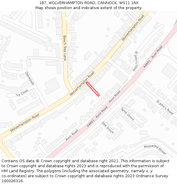 187, WOLVERHAMPTON ROAD, CANNOCK, WS11 1AX: Location map and indicative extent of plot
