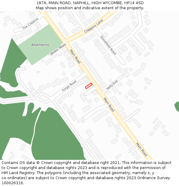 187A, MAIN ROAD, NAPHILL, HIGH WYCOMBE, HP14 4SD: Location map and indicative extent of plot