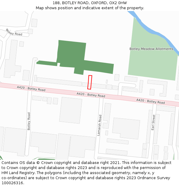 188, BOTLEY ROAD, OXFORD, OX2 0HW: Location map and indicative extent of plot