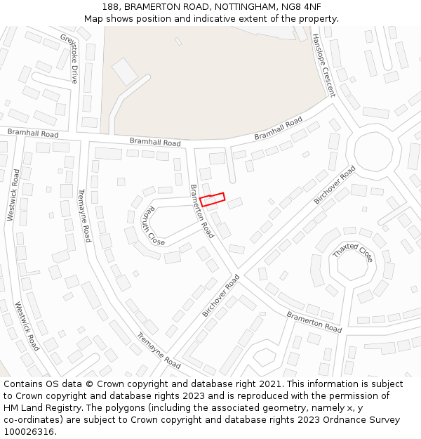 188, BRAMERTON ROAD, NOTTINGHAM, NG8 4NF: Location map and indicative extent of plot