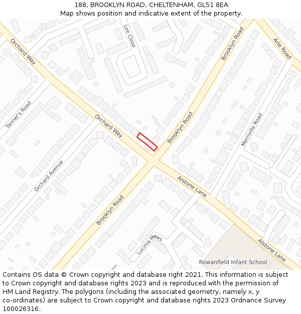 188, BROOKLYN ROAD, CHELTENHAM, GL51 8EA: Location map and indicative extent of plot