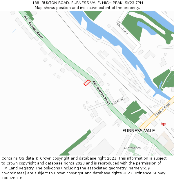 188, BUXTON ROAD, FURNESS VALE, HIGH PEAK, SK23 7PH: Location map and indicative extent of plot