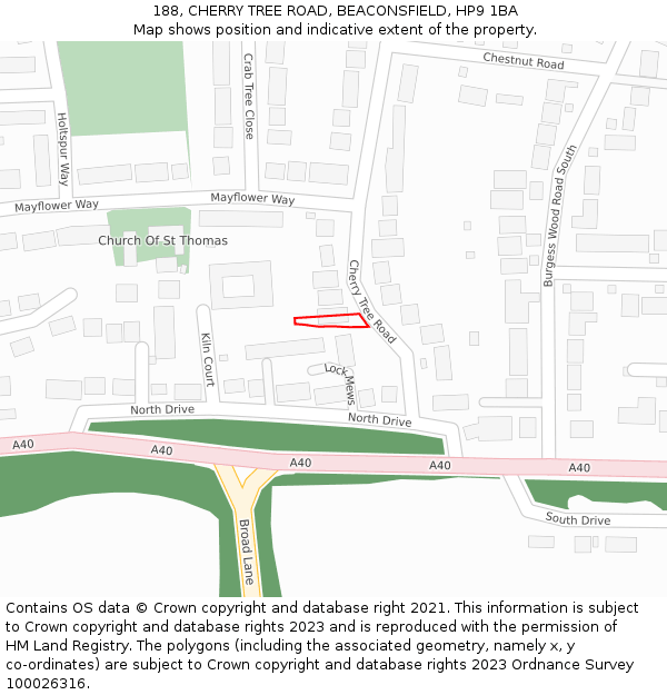 188, CHERRY TREE ROAD, BEACONSFIELD, HP9 1BA: Location map and indicative extent of plot