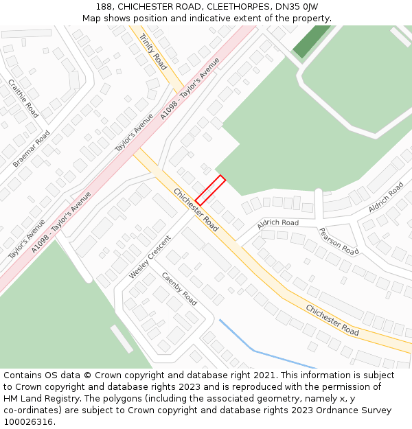 188, CHICHESTER ROAD, CLEETHORPES, DN35 0JW: Location map and indicative extent of plot