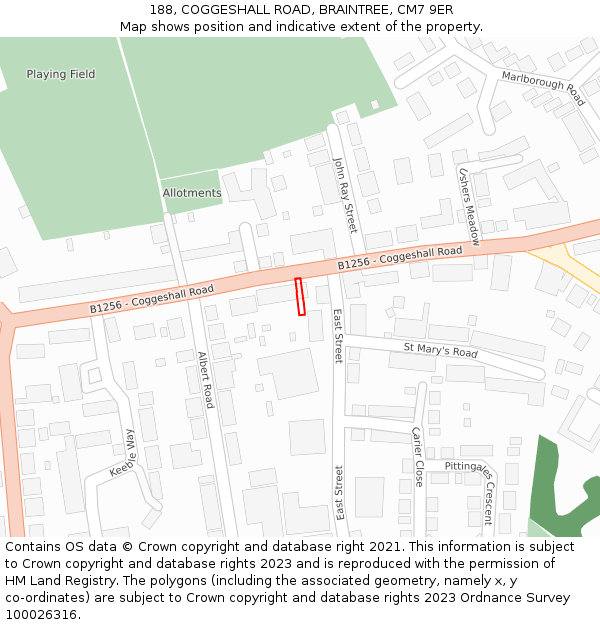 188, COGGESHALL ROAD, BRAINTREE, CM7 9ER: Location map and indicative extent of plot