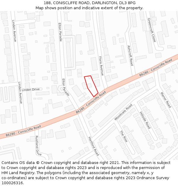 188, CONISCLIFFE ROAD, DARLINGTON, DL3 8PG: Location map and indicative extent of plot