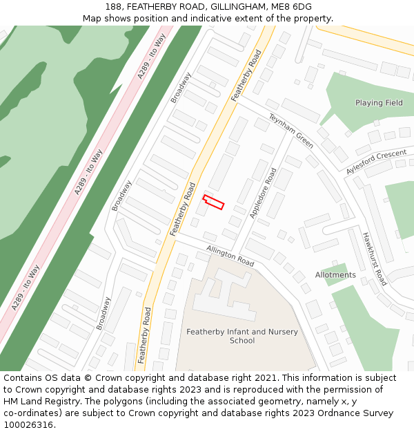 188, FEATHERBY ROAD, GILLINGHAM, ME8 6DG: Location map and indicative extent of plot