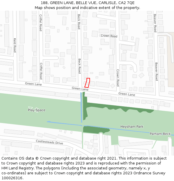 188, GREEN LANE, BELLE VUE, CARLISLE, CA2 7QE: Location map and indicative extent of plot