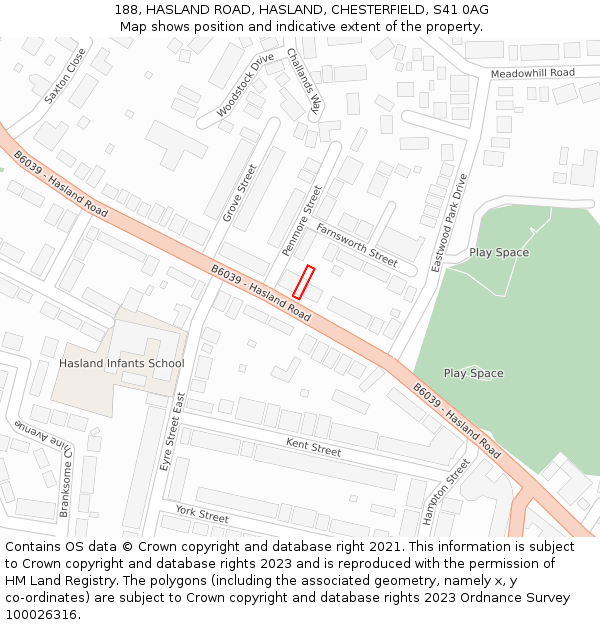 188, HASLAND ROAD, HASLAND, CHESTERFIELD, S41 0AG: Location map and indicative extent of plot