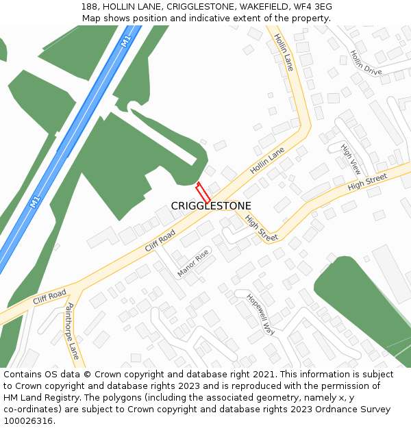 188, HOLLIN LANE, CRIGGLESTONE, WAKEFIELD, WF4 3EG: Location map and indicative extent of plot