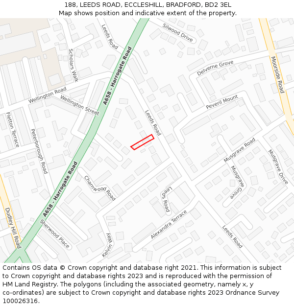 188, LEEDS ROAD, ECCLESHILL, BRADFORD, BD2 3EL: Location map and indicative extent of plot