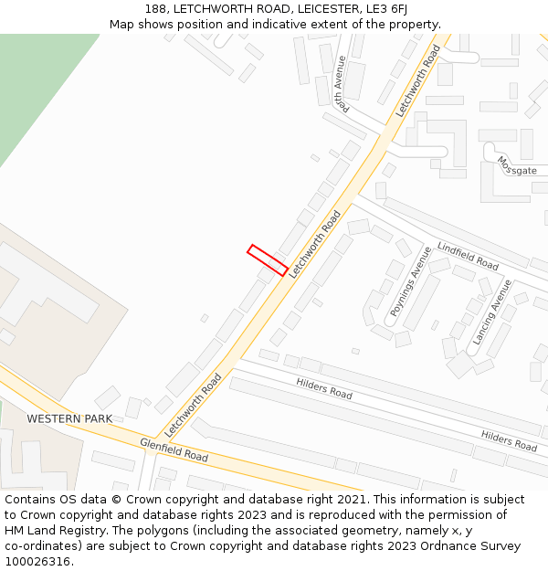 188, LETCHWORTH ROAD, LEICESTER, LE3 6FJ: Location map and indicative extent of plot