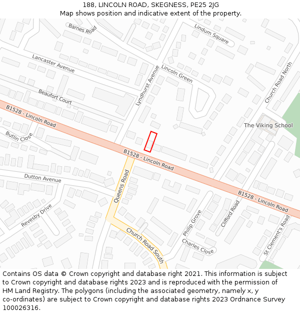 188, LINCOLN ROAD, SKEGNESS, PE25 2JG: Location map and indicative extent of plot