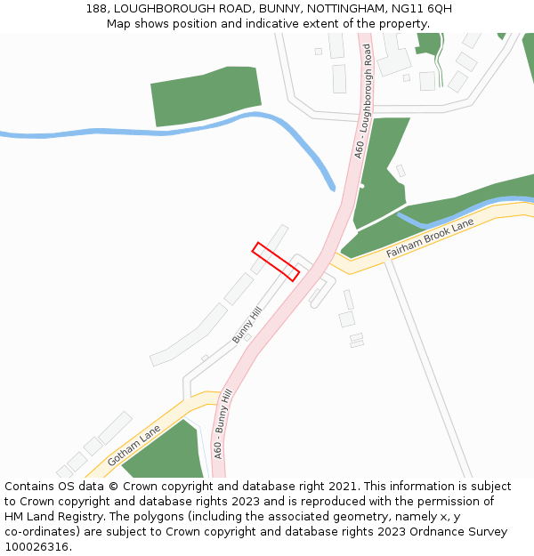 188, LOUGHBOROUGH ROAD, BUNNY, NOTTINGHAM, NG11 6QH: Location map and indicative extent of plot