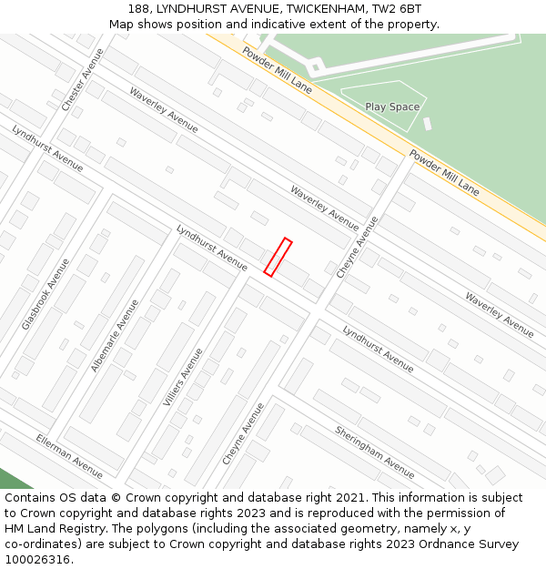 188, LYNDHURST AVENUE, TWICKENHAM, TW2 6BT: Location map and indicative extent of plot