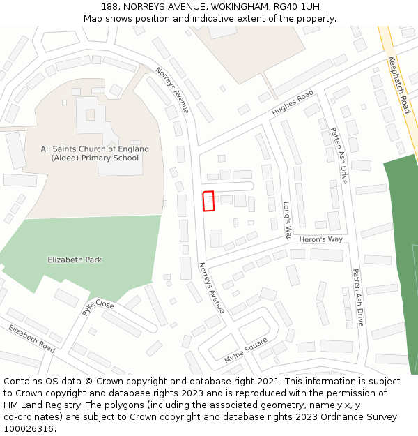 188, NORREYS AVENUE, WOKINGHAM, RG40 1UH: Location map and indicative extent of plot