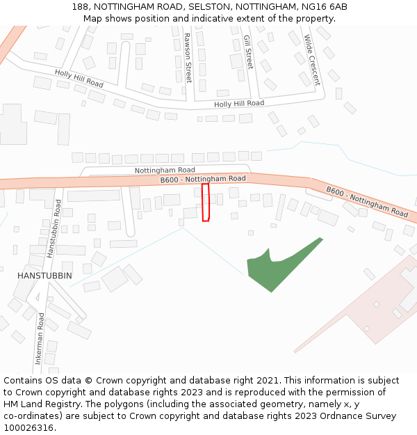 188, NOTTINGHAM ROAD, SELSTON, NOTTINGHAM, NG16 6AB: Location map and indicative extent of plot