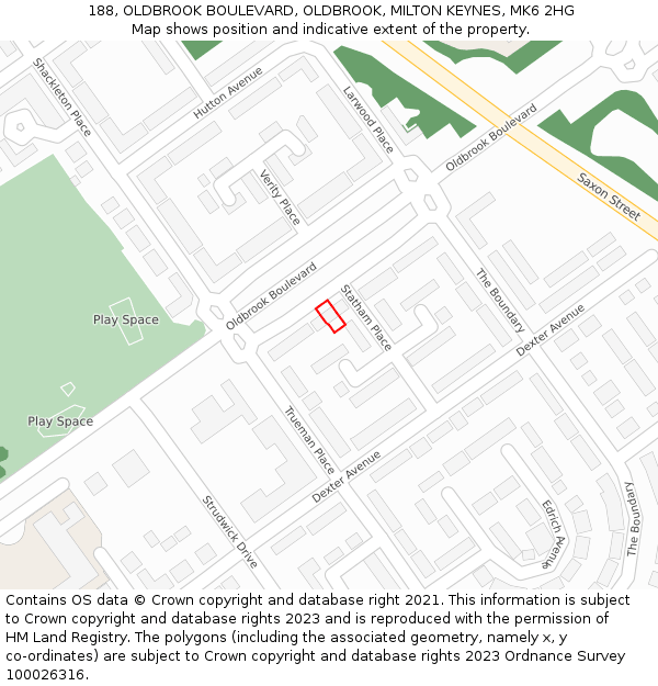 188, OLDBROOK BOULEVARD, OLDBROOK, MILTON KEYNES, MK6 2HG: Location map and indicative extent of plot