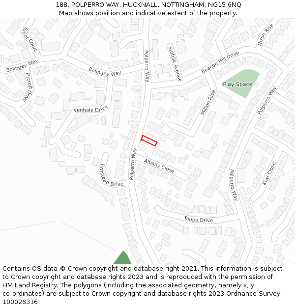 188, POLPERRO WAY, HUCKNALL, NOTTINGHAM, NG15 6NQ: Location map and indicative extent of plot