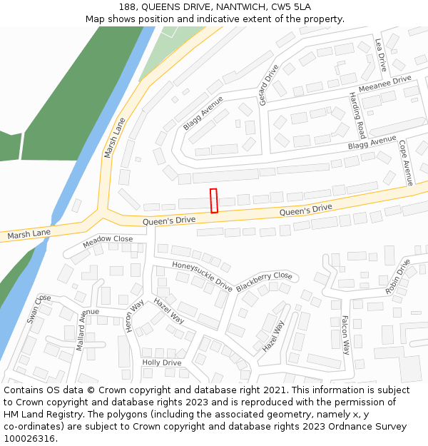 188, QUEENS DRIVE, NANTWICH, CW5 5LA: Location map and indicative extent of plot