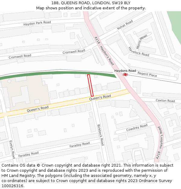 188, QUEENS ROAD, LONDON, SW19 8LY: Location map and indicative extent of plot