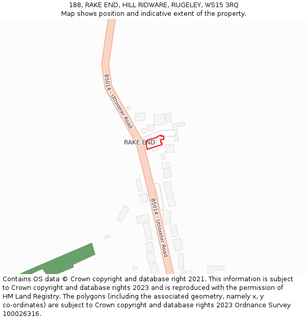 188, RAKE END, HILL RIDWARE, RUGELEY, WS15 3RQ: Location map and indicative extent of plot