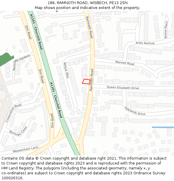 188, RAMNOTH ROAD, WISBECH, PE13 2SN: Location map and indicative extent of plot