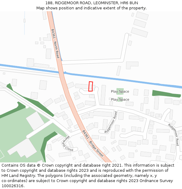 188, RIDGEMOOR ROAD, LEOMINSTER, HR6 8UN: Location map and indicative extent of plot