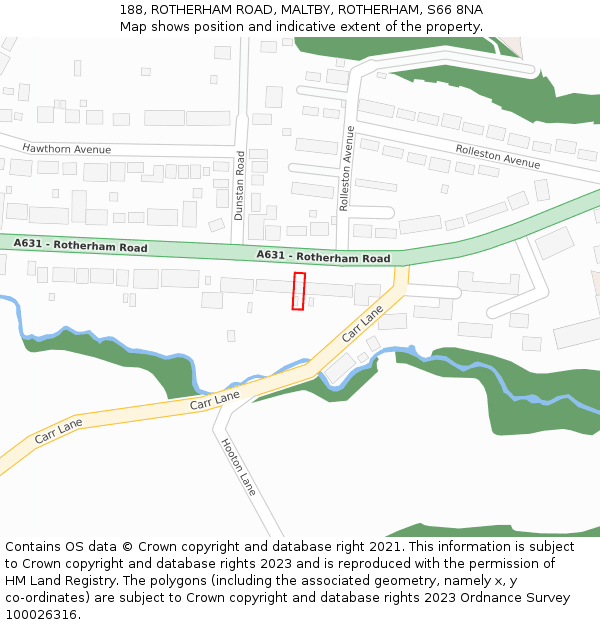 188, ROTHERHAM ROAD, MALTBY, ROTHERHAM, S66 8NA: Location map and indicative extent of plot